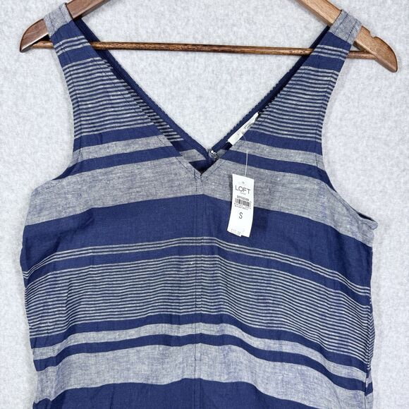 LOFT Outlet Lounge Sz Small Blue Stripe Sleeveless Dress V-Neck - Picture 3 of 11